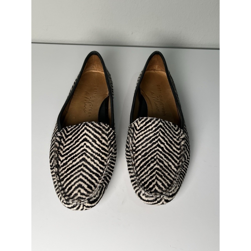 Patricia Green Jillian Loafers Women 7M Zebra Chevron Calf Hair Driving Shoes - Picture 2 of 8